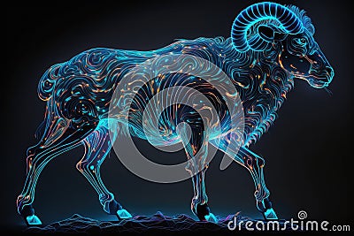 Neon zodiac sign aries, concept art of constellation sheep. Generative AI Stock Photo