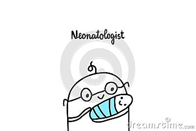 Neonatologist hand draw vector illustration. Cartoon doctor with newborn baby Cartoon Illustration