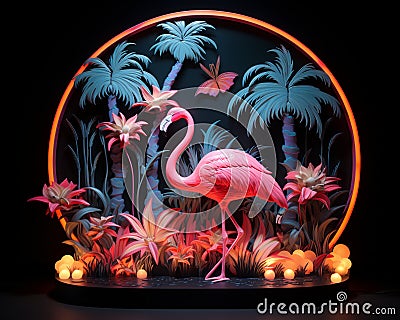 neonlights flamingo art deco sign, AI Generative. Stock Photo
