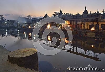 Nepal Cremation by night, Kathmandu Editorial Stock Photo