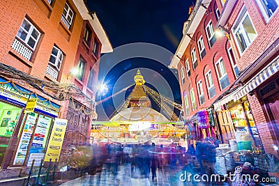 Nepal - 23 December 2016 :: The Wisdom eyes on Boudhanath stupa Editorial Stock Photo
