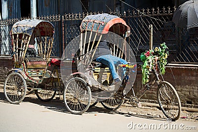 Nepal - 3 January 2017 :: rickshaw service for citytour at Kathmandu Editorial Stock Photo