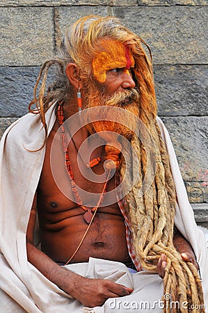 Nepal, Kathmandu, Sadhu holy man in Pashupatinath temple Editorial Stock Photo