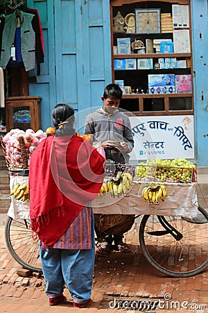 Nepal Kathmandu street Fruit vendors Editorial Stock Photo