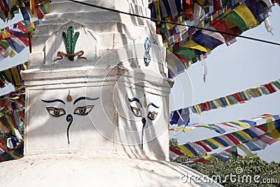 Nepal Kathmandu swayambhunath temple or Monkey temple is an ancient religious architecture on hill in the Kathmandu Valley. Stock Photo