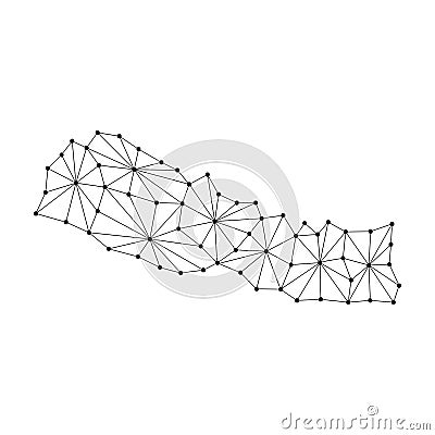 Nepal map of polygonal mosaic lines network, rays, dots illustration. Raster copy. Cartoon Illustration