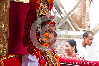 Nepal's living Goddess, the Kumari, Durbar Square, Kathmandu, Ne Editorial Stock Photo