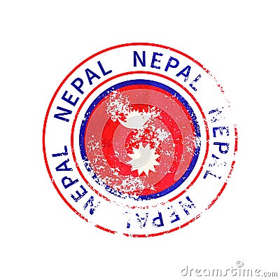 Nepal sign, vintage grunge imprint with flag on white Vector Illustration