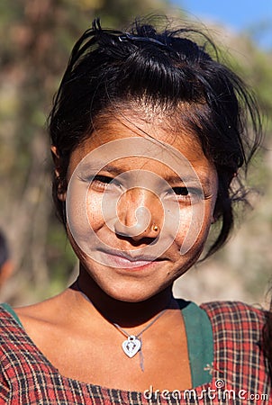 Nepalese child, head of young girl, in western Nepal Editorial Stock Photo