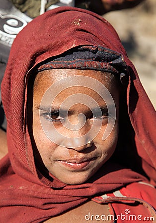 Nepalese child, head of young girl, in western Nepal Editorial Stock Photo