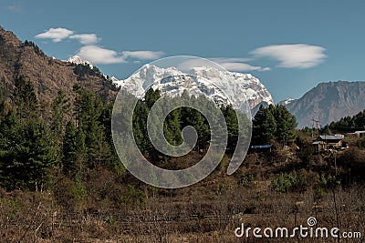 Nepalese mountain ranges along Annapurna circuit Stock Photo
