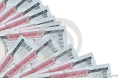 1000 Nepalese rupees bills lies isolated on white background with copy space stacked in fan close up Stock Photo