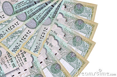 100 Nepalese rupees bills lies isolated on white background with copy space stacked in fan shape close up Stock Photo