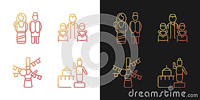 Nepalese traditions gradient icons set for dark and light mode Vector Illustration