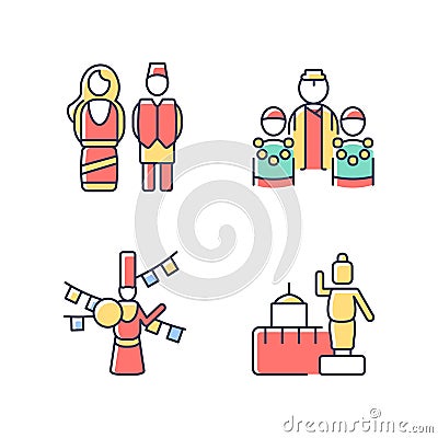 Nepalese traditions RGB color icons set Vector Illustration