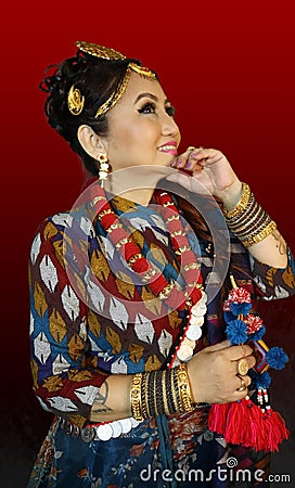 A Nepali Limbu woman in her Cultural Dress Stock Photo