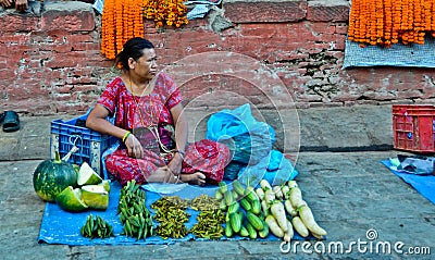 Nepali woman selling vegetables Editorial Stock Photo