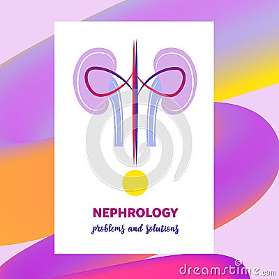 Neprology problem and solution. Silhouette human kidney health. Template logo for medical clinic, cabinet. Vector illustration Cartoon Illustration