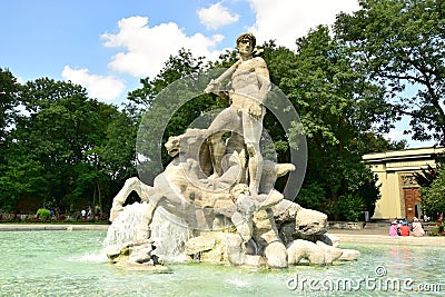 The NEPTUNBRUNNEN fountain (Neptun fountain) in Botanical Garden in Munich, Germany Editorial Stock Photo