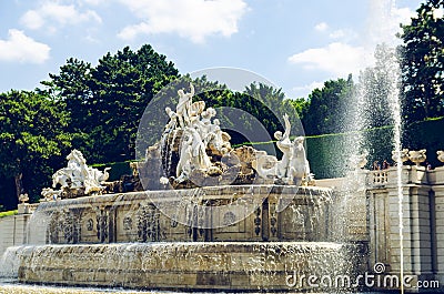 Neptune Fountain, Great Parterre in Vienna, Austria Editorial Stock Photo