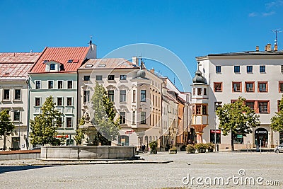 Neptune Fountain at Masaryk Square, Jihlava, Czech Republic. July 05, 2020 Editorial Stock Photo