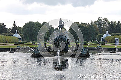 Neptune Fountain in Peterhof. St. Petersburg. Stock Photo