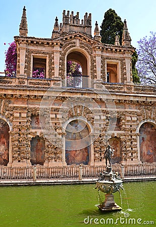 Neptune Fountain, Seville Alcazar Stock Photo