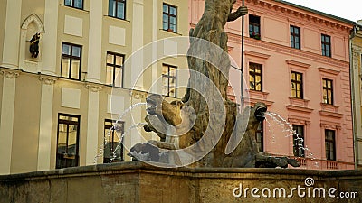 Neptune Fountain statue sculpture robust figure landmark historical monument memorial 1683, depicts Roman god of seas, baroque Stock Photo