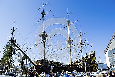 Neptune Galeon in the port of Genova italy Editorial Stock Photo