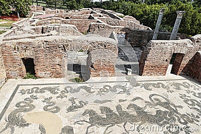 Neptune Roman empire spa with frigidarium and landscape in Ostia Antica - Rome Stock Photo