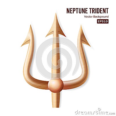 Neptune Trident Vector. Bronze Realistic 3D Silhouette Of Neptune Or Poseidon Weapon. Pitchfork Sharp Fork Object Vector Illustration