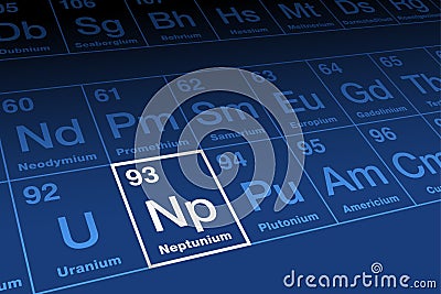 Neptunium on periodic table of the elements, with element symbol Np Vector Illustration
