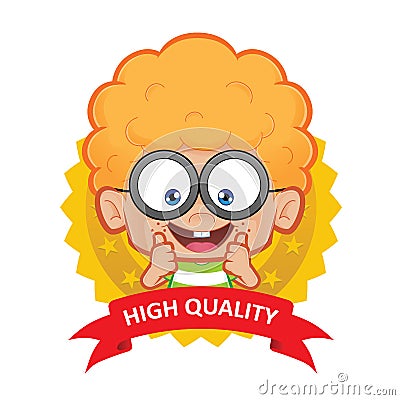 Nerd boy with guarantee icon Vector Illustration