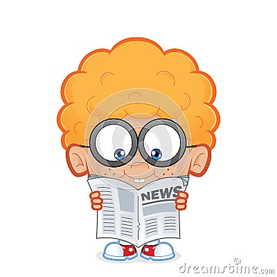 Nerd boy reading a newspaper Vector Illustration