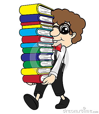 Nerd Carrying Pile of Books Vector Illustration