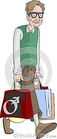 Nerd carrying shopping bags Stock Photo