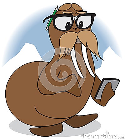 Nerd Cartoon Walrus Vector Illustration