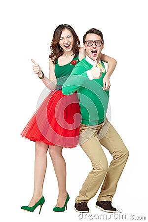 Nerd couple showing thumbs up Stock Photo