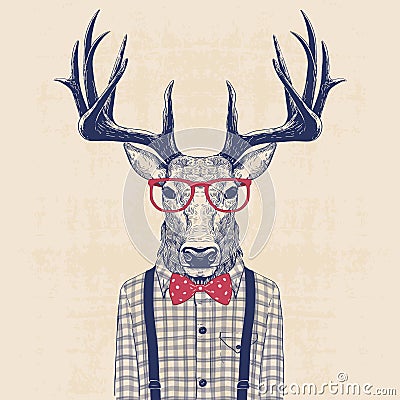 Nerd deer Vector Illustration