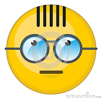 Nerd emoticon. Smart face in glasses. Yellow emoji Vector Illustration