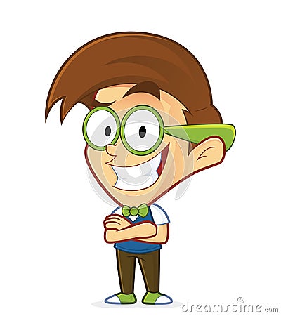 Nerd geek with folded hands Vector Illustration