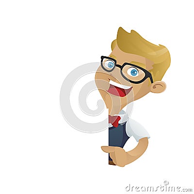 Nerd geek pointing on blank sign Vector Illustration