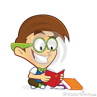 Nerd geek reading book Vector Illustration