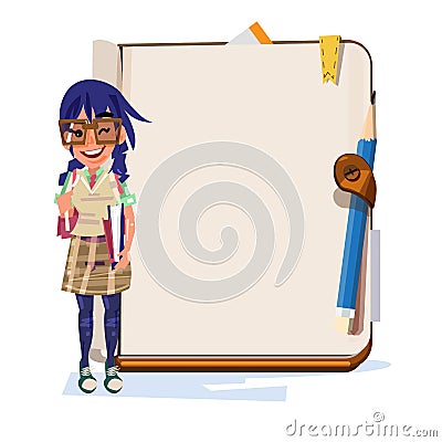 Nerd gilr with blank notebook for presentation - Cartoon Illustration