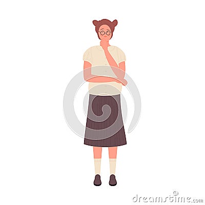 Nerd girl in thinking pose Vector Illustration