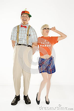 Nerd with girlfriend. Stock Photo