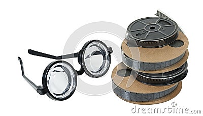 Nerd Glasses and Movie Reels Stock Photo