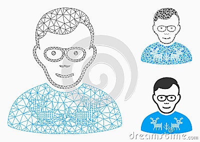 Nerd Guy Vector Mesh Carcass Model and Triangle Mosaic Icon Vector Illustration