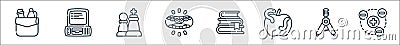Nerd line icons. linear set. quality vector line set such as electron, compass, apple, books, brackets, chess, old computer Vector Illustration