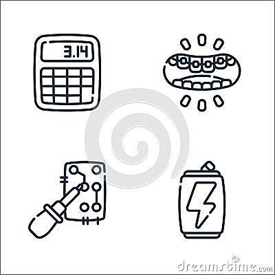 nerd line icons. linear set. quality vector line set such as energy drink, soldering, brackets Vector Illustration